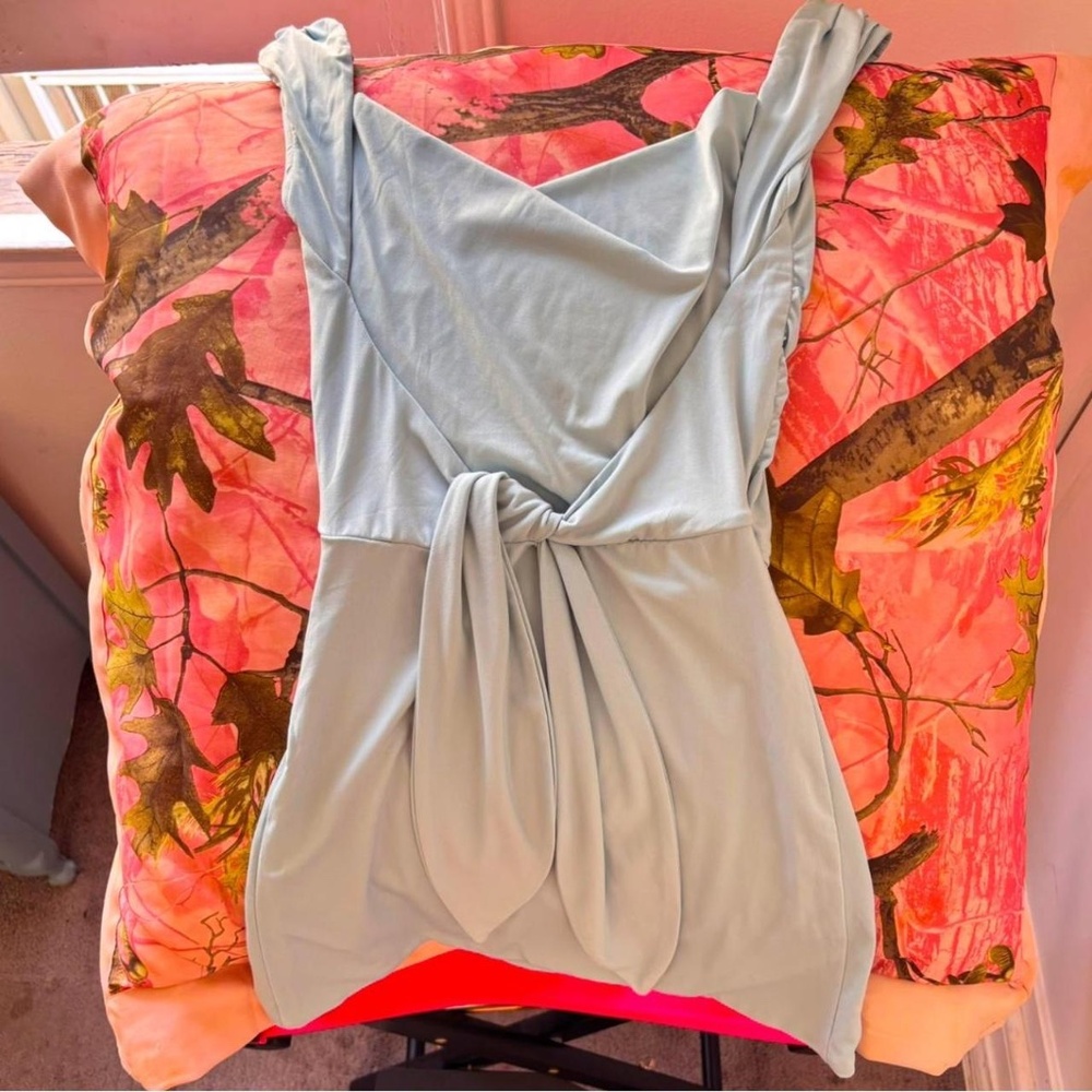 tiger mist light baby blue backless tie cinch waist mini dress - Picture 4 of 8